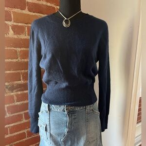 J.Crew 100% Cashmere Navy Cropped Crewneck Sweater Size S
